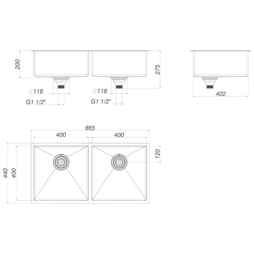 Cuba de Cozinha Retangular Dupla Deca 80x40cm Suprema Inox