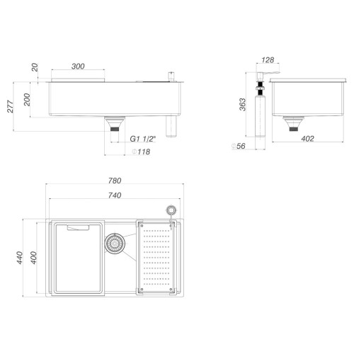 Cuba de Cozinha Retangular Deca com Acessórios 75x40cm Suprema Inox