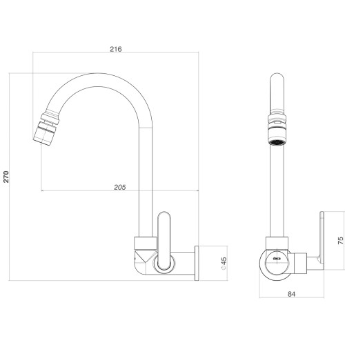 Torneira Deca de Parede para Cozinha Flex Plus Cromado