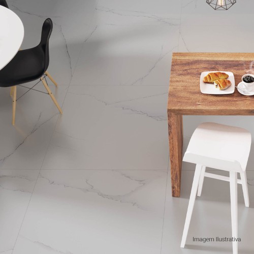 Porcelanato Acetinado Marmorizado 100x100cm Branco - Portinari Lumina Wh Act Esmaltado Retificado