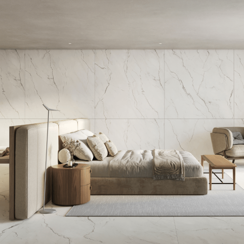 Porcelanato Marmorizado Acetinado 160x160cm Branco - Portinari Luce Di Luna Serena Wh Act Esmaltado Retificado - 6063332a