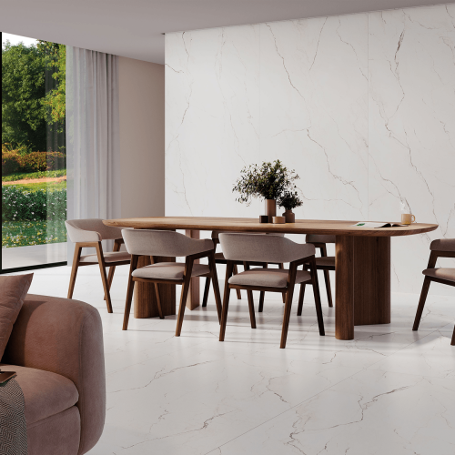 Porcelanato Marmorizado Acetinado 120x270 Branco - Portinari Luce Di Luna Serena Wh Act Dd Esmaltado Retificado
