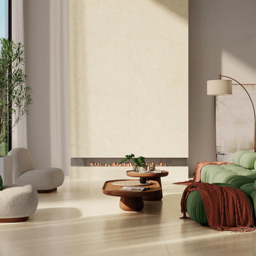 Porcelanato Marmorizado Polido 120x270cm Branco  - Portinari Avorio Gold Ofw Pol Esmaltado Retificado