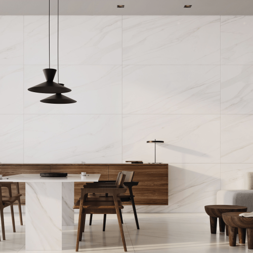 Porcelanato Acetinado Marmorizado 120x270cm Branco - Portinari Calacata Wh Act Esmaltado Retificado