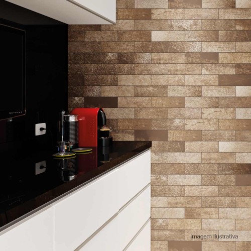 Porcelanato Decorado Matte 7,7x24cm Marrom - Portinari My Bricks Steel Bw Esmaltado Bold