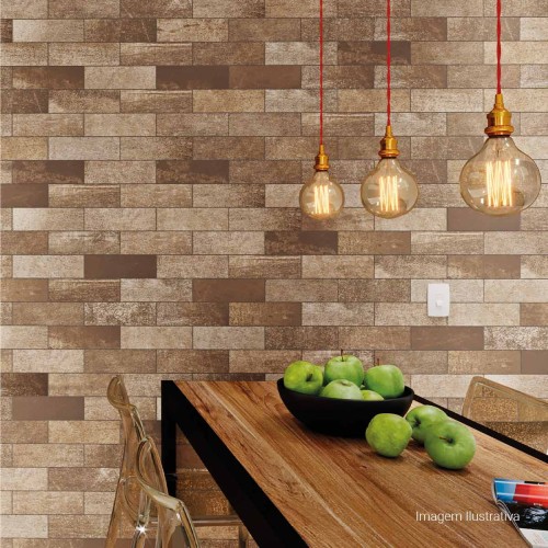 Porcelanato Decorado Matte 7,7x24cm Marrom - Portinari My Bricks Steel Bw Esmaltado Bold
