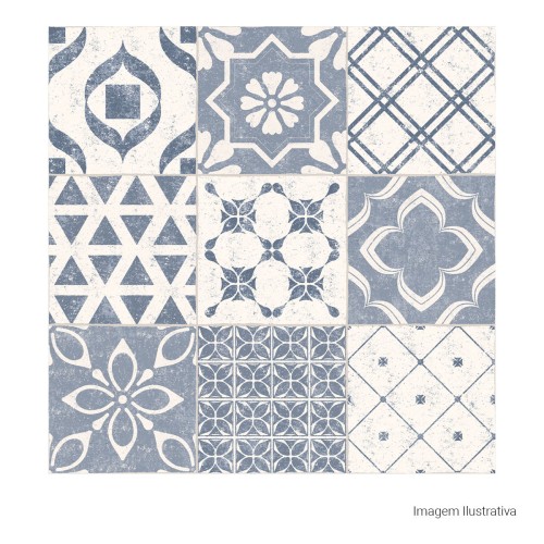 Porcelanato Decorado Natural 60x60cm Azul - Portinari Lisboa Bl Nat Esmaltado Retificado