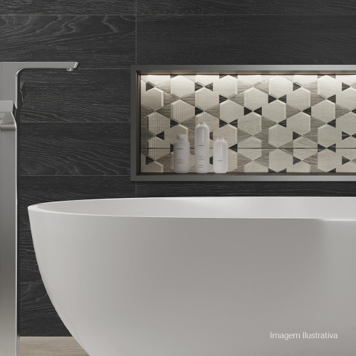 Porcelanato Amadeirado Natural 20x120cm Preto - Portinari Chaplin Bk Nat Esmaltado Retificado