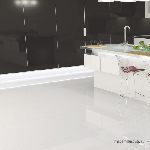 Rodapé Porcelanato Monocromatico Acetinado 11x60cm Branco - Portinari Essence Rp Bianco Act Retificado