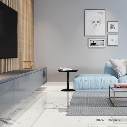Porcelanato Polido Marmorizado 90x90cm Branco - Portinari Palazzo Covelano Pol Pietra Prime Retificado