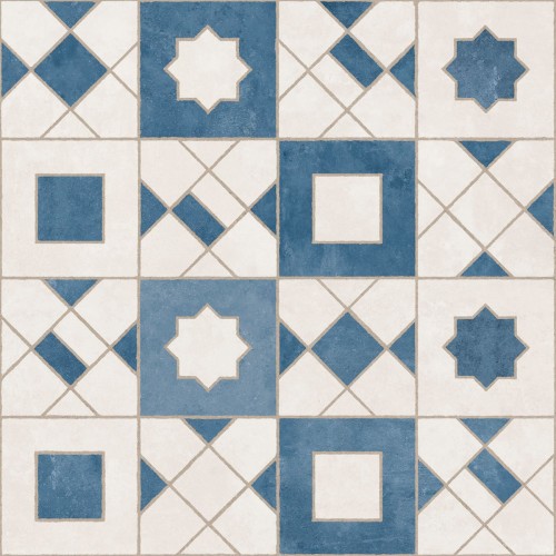 Porcelanato Decorado Natural 60x60cm Azul - Ceusa Ladrilho Marroquino Bl Nat Esmaltado Retificado