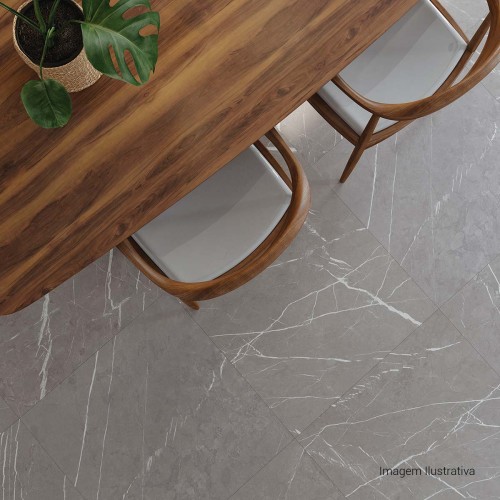 Porcelanato Acetinado Marmorizado 80x80cm Cinza - Ceusa Escala Pulpis Esmaltado Retificado