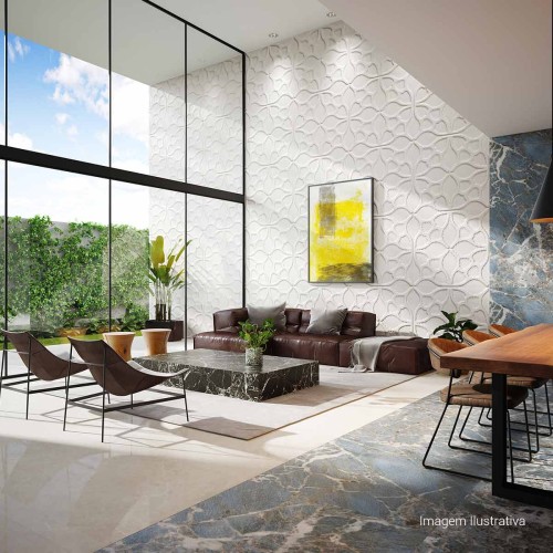 Porcelanato Polido Marmorizado 100x100cm Bege - Ceusa Escala Quebec Retificado