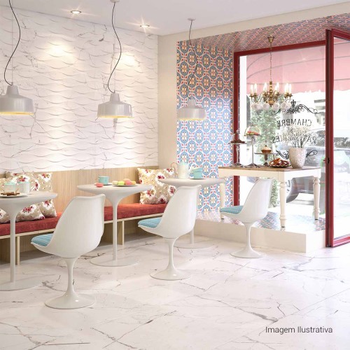 Porcelanato Acetinado Marmorizado 80x80cm Branco - Ceusa Venatino Esmaltado Retificado