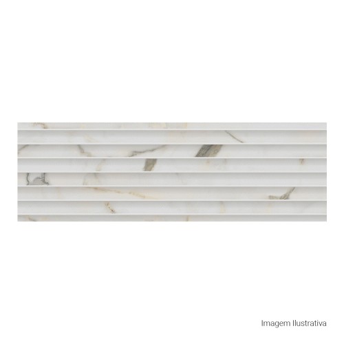 Porcelanato Acetinado Marmorizado 32x100cm Branco - Ceusa Escala Traços Monaco Esmaltado Retificado