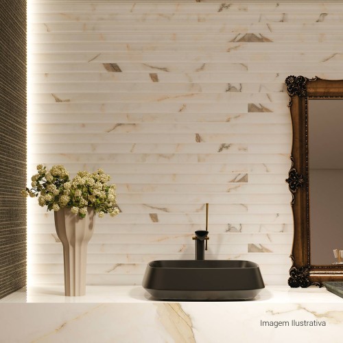 Porcelanato Acetinado Marmorizado 32x100cm Branco - Ceusa Escala Traços Monaco Esmaltado Retificado