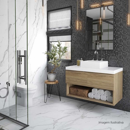Porcelanato Acetinado Marmorizado 80x80cm Branco - Ceusa Escala Rimini Esmaltado Retificado