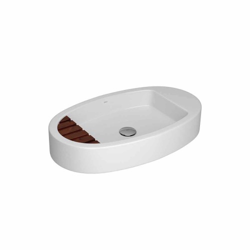 Cuba de Apoio Deca com Mesa e Saboneteira em Madeira Oval Branco