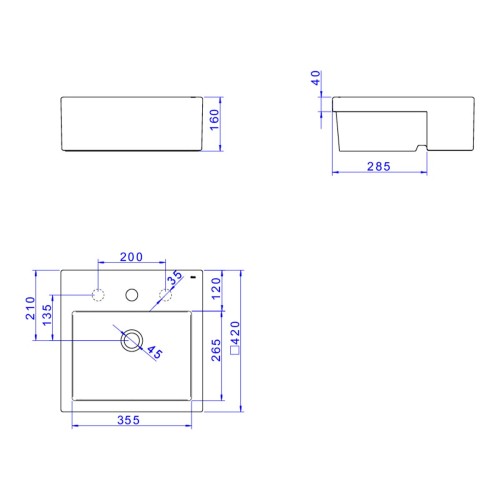 Cuba de Semi Encaixe Quadrada com Mesa Deca 42x42cm Ébano Linha L