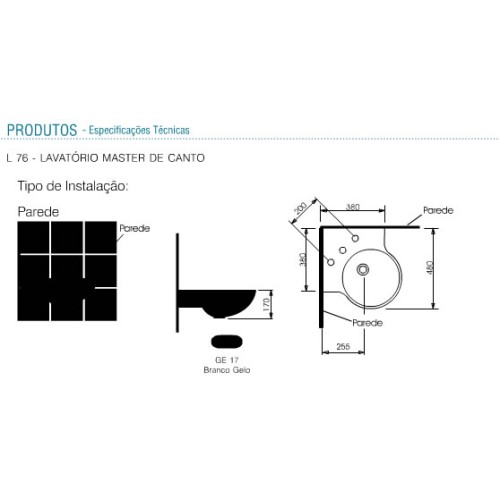 Lavatório Suspenso de Canto com Mesa Deca Branco Linha L