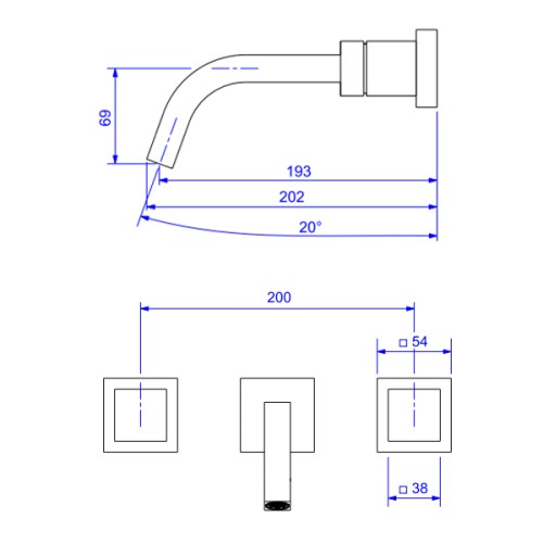 Misturador de Parede para Lavatório Cubo Gold Matte
