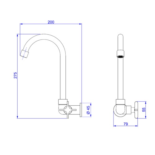 Torneira de Parede para Cozinha Bica Movel Flex - Cromado