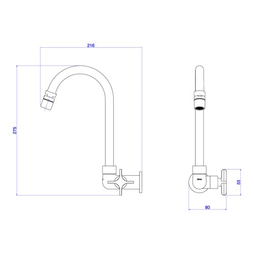 Torneira de Parede para Cozinha Bica Movel Flex - Cromado