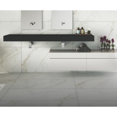 Porcelanato Acetinado Marmorizado 60x120cm Branco - Portinari Calacata Classico Hd Wh Act Esmaltado Retificado
