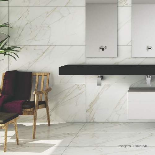 Porcelanato Acetinado Marmorizado 60x120cm Branco - Portinari Calacata Classico Hd Wh Act Esmaltado Retificado