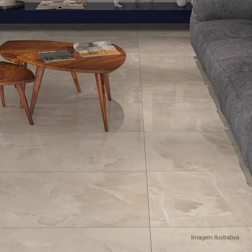 Porcelanato Polido Marmorizado 100x100cm Bege - Portinari Onice Al Pol Retificado