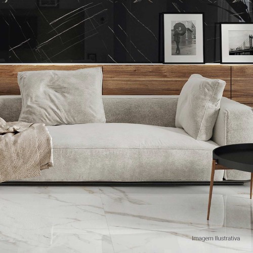 Porcelanato Polido Marmorizado 100x100cm Branco - Portinari Lumina Calacata Gd Pol Retificado