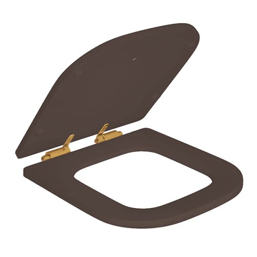 Assento Poliéster Slow Close com Microban para Bacias Piano Marrom Fosco / Gold Matte