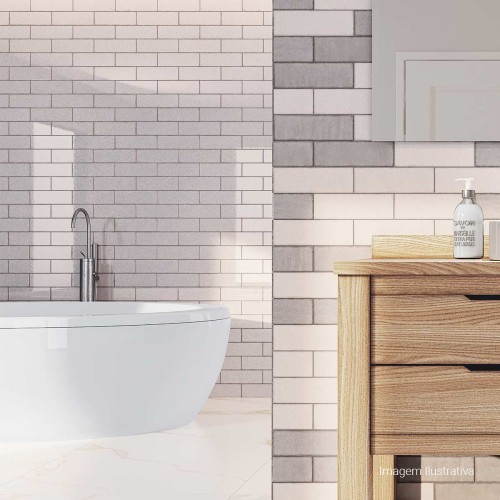 Porcelanato Decorado Lux 8x25cm Cinza - Portinari Versos Gr Bold
