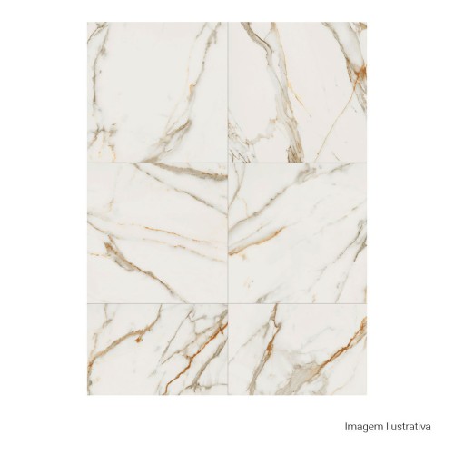 Porcelanato Marmorizado Natural 100x100cm Branco - Portinari Canova Calacata Wh Nat Esmaltado Retificado