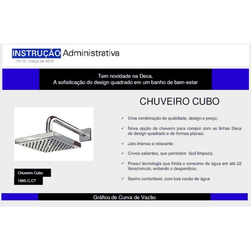 Chuveiro Deca de Parede com Tubo Cubo Cromado