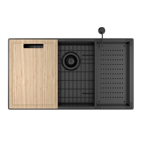 Cuba de Cozinha Retangular 75x40cm com Acessórios Black Matte - Cc.670.75.Ac.Blmt