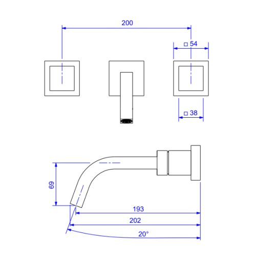 Misturador de Parede para Lavatório Cubo Black Matte