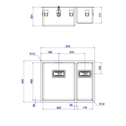 Cuba Dupla Deca para Cozinha em Inox 55cm Wish Inox