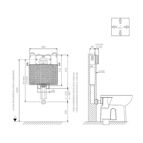 Caixa de Descarga Embutida para Alvenaria e Drywall para Bacia de Piso