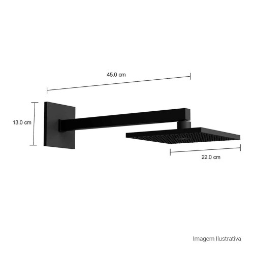Chuveiro com Tubo de Parede Quadrado Black Matte