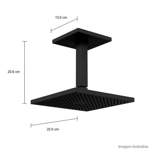 Chuveiro com Tubo de Teto Quadrado Black Matte