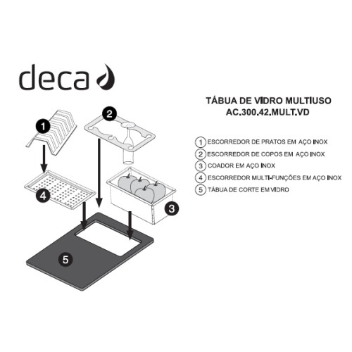 Tábua Deca em Vidro com Acessórios em Inox 422x300mm Preto