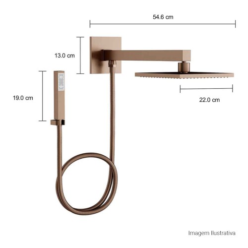 Chuveiro com Desviador e Ducha Manual Quadrado Corten