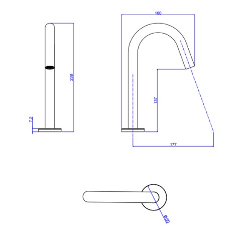Torneira de Mesa Touchless Bica Baixa para Lavatório Curve Cromado