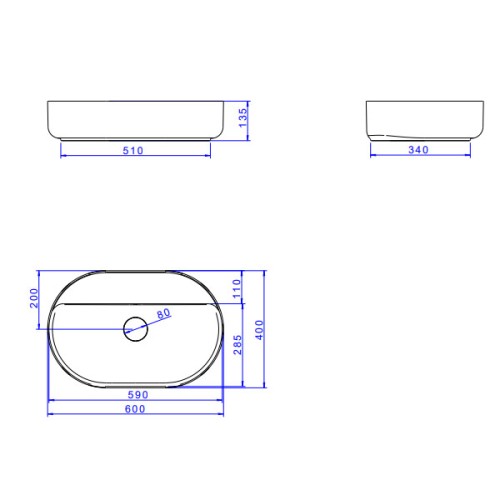 Cuba de Apoio com Mesa Oval Deca 40x60cm Ébano Fosco Slim