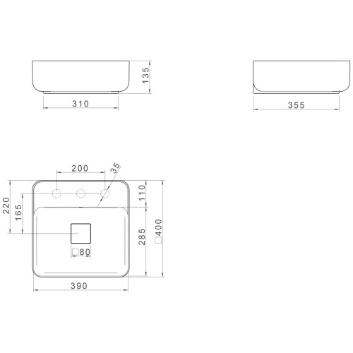 Cuba de Apoio Quadrada com Deck Deca 40x40cm Soft Antracite Slim