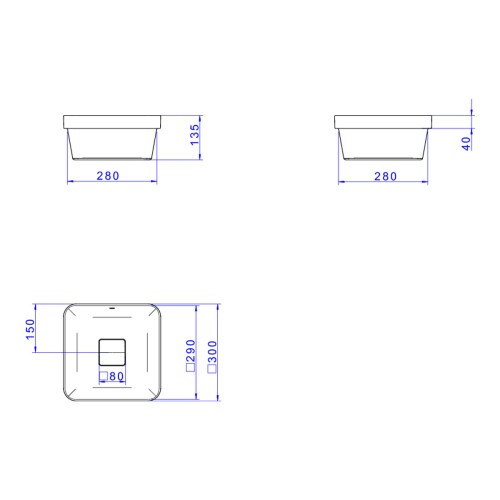 Cuba Quadrada de Sobrepor 30cm Ébano Fosco