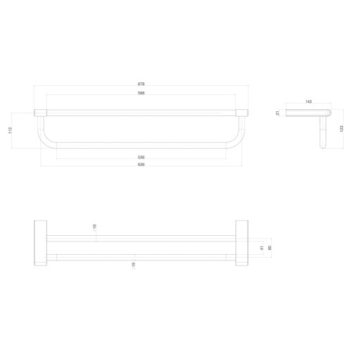 Porta Toalhas Barra Dupla 60cm Inox