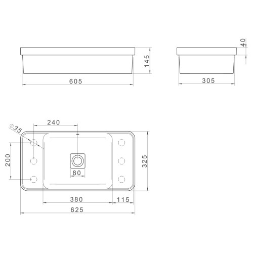 Cuba de Sobrepor Deca com Mesa Retangular 62cm Slim Ébano Fosco