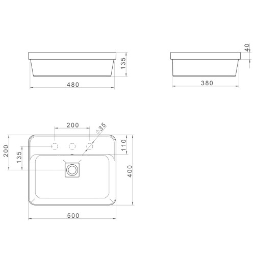 Cuba de Sobrepor Deca com Mesa Retangular 50cm Slim Ébano Fosco